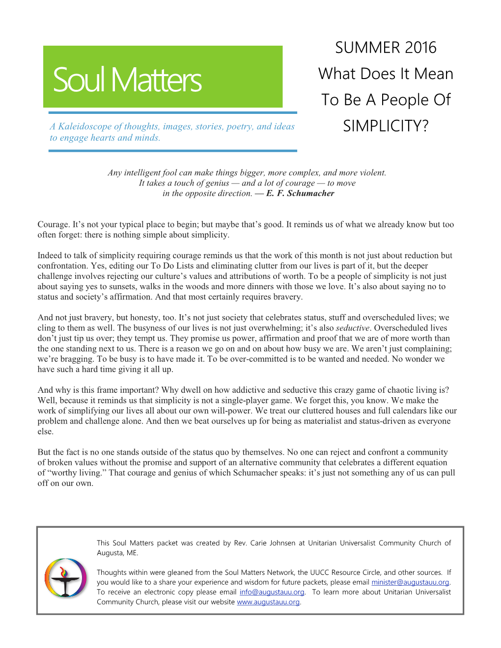 Soul Matters What Does It Mean to Be a People Of