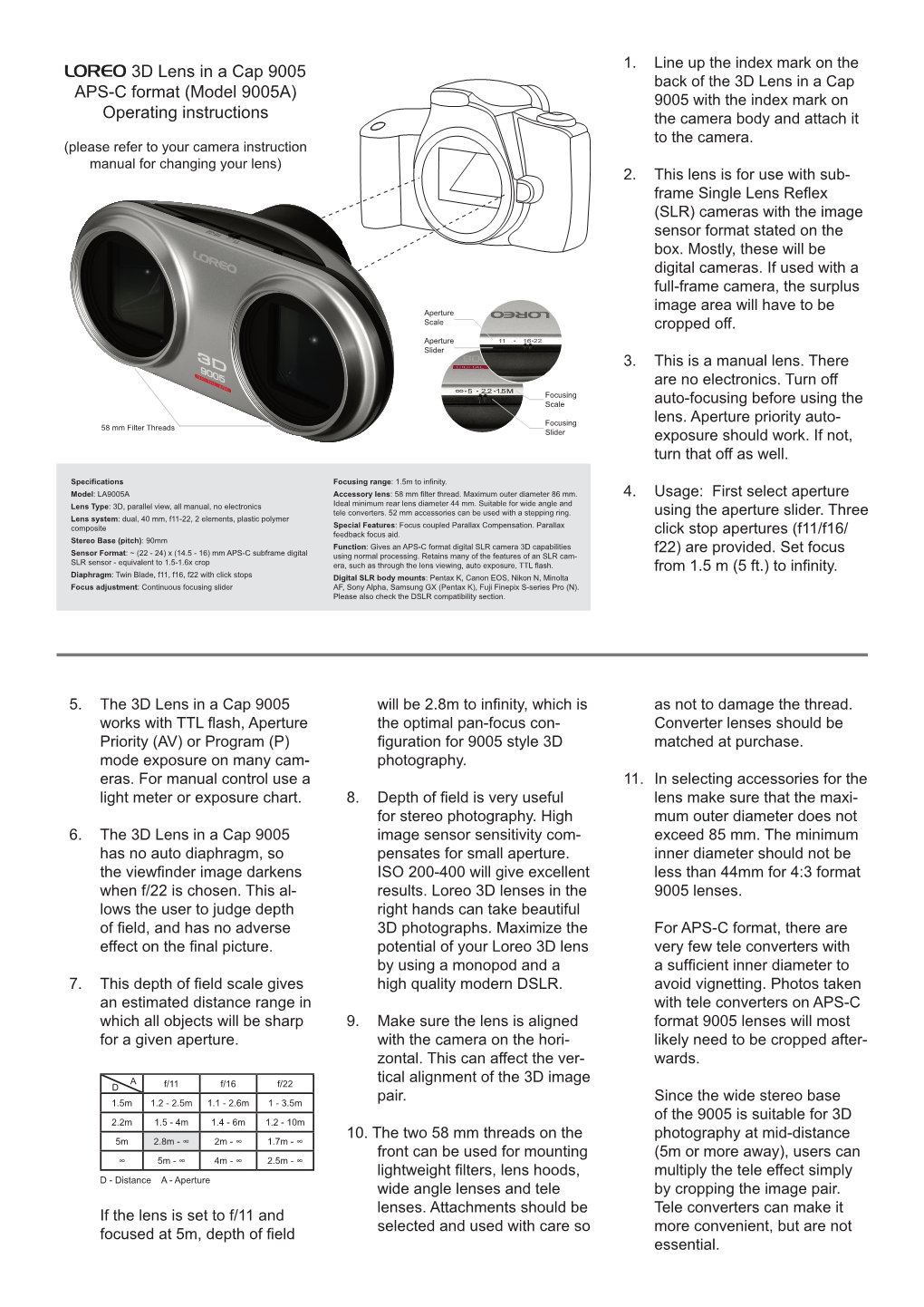 LOREO 3D Lens in a Cap 9005 APS-C Format (Model 9005A)