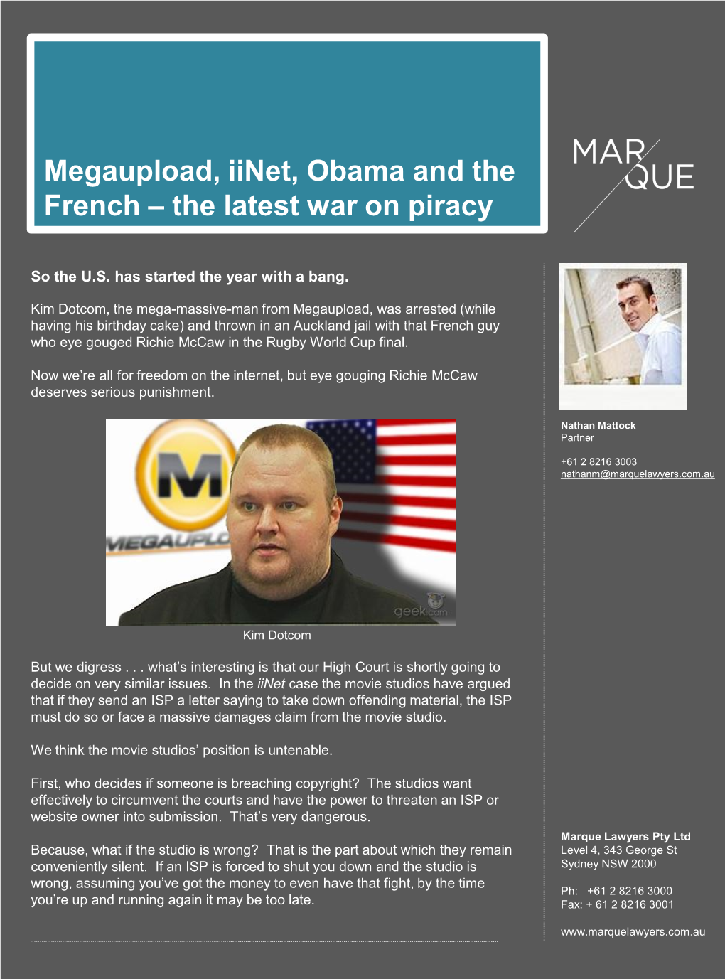 Megaupload, Iinet, Obama and the French – the Latest War on Piracy