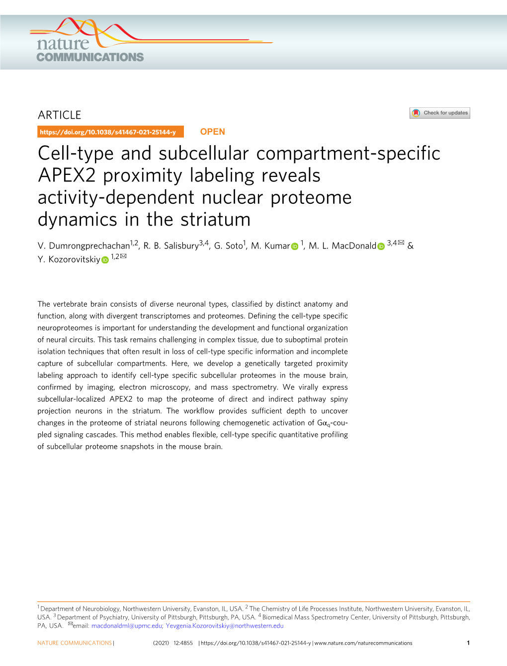 Cell-Type and Subcellular Compartment-Specific APEX2 Proximity Labeling Reveals Activity-Dependent Nuclear Proteome Dynamics In