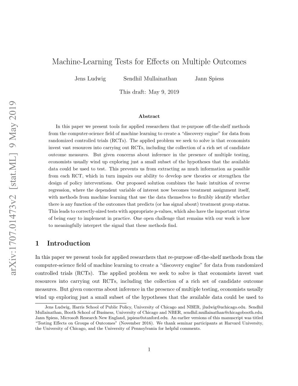 Machine-Learning Tests for Effects on Multiple Outcomes