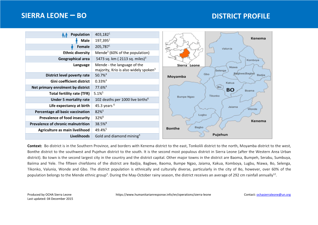 Sierra Leone –Bo District Profile