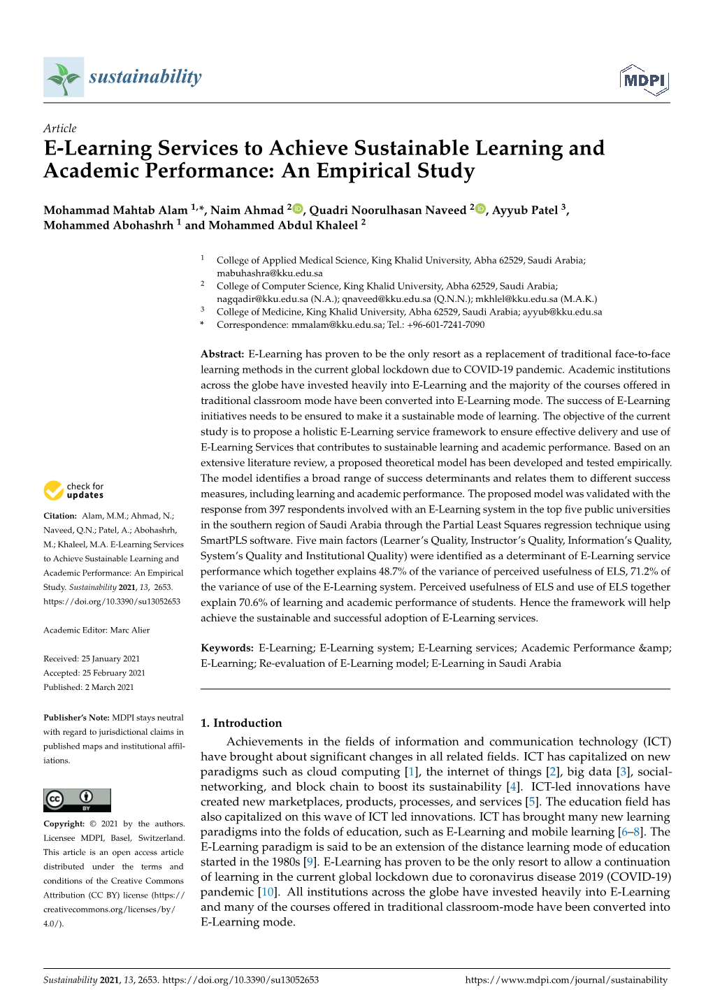 E-Learning Services to Achieve Sustainable Learning and Academic Performance: an Empirical Study