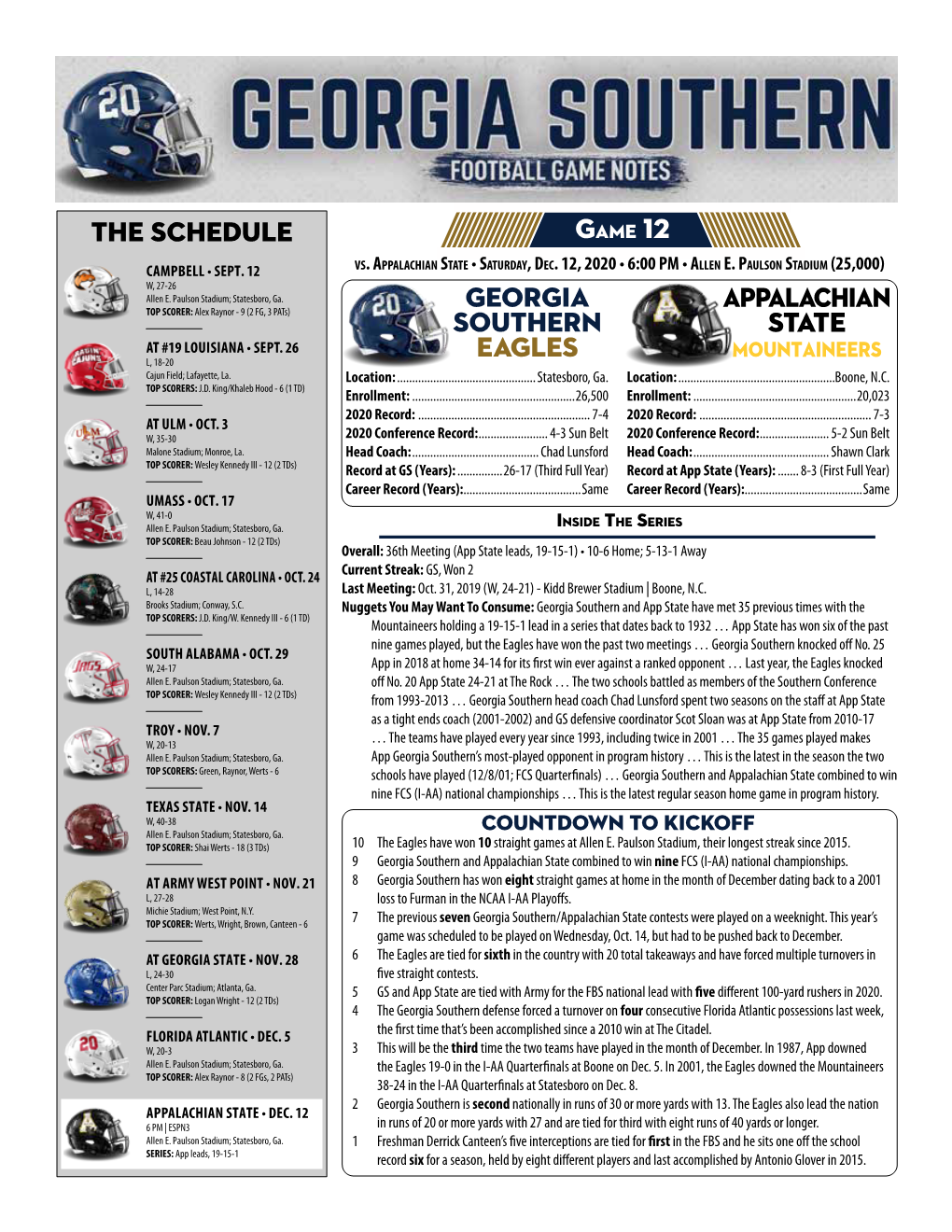 GEORGIA SOUTHERN EAGLES APPALACHIAN STATE the Schedule