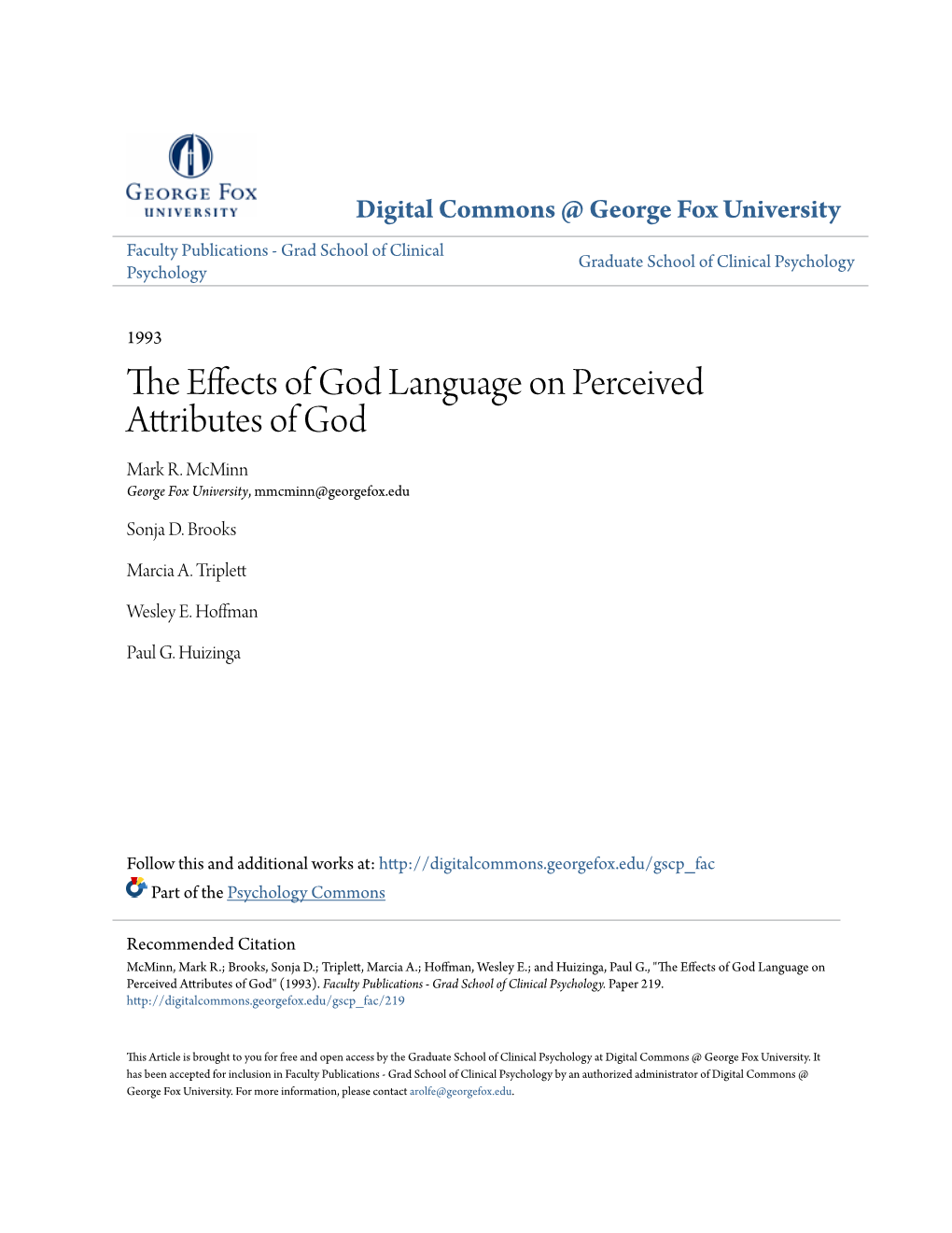 The Effects of God Language on Perceived Attributes of God" (1993)