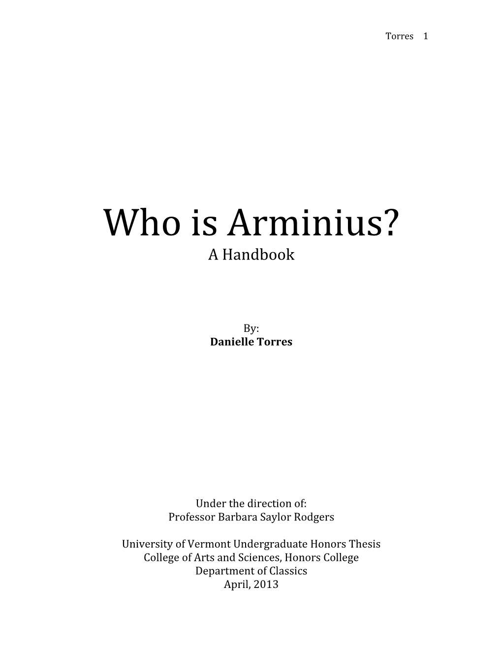 Who Is Arminius? a Handbook (Pdf)