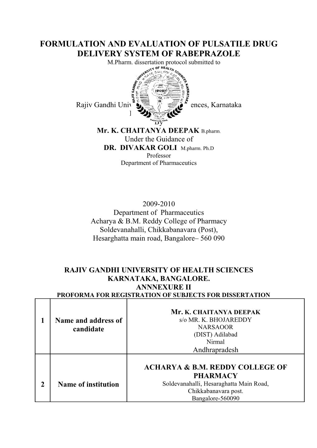 Formulation and Evaluation of Pulsatile Drug Delivery System of Rabeprazole