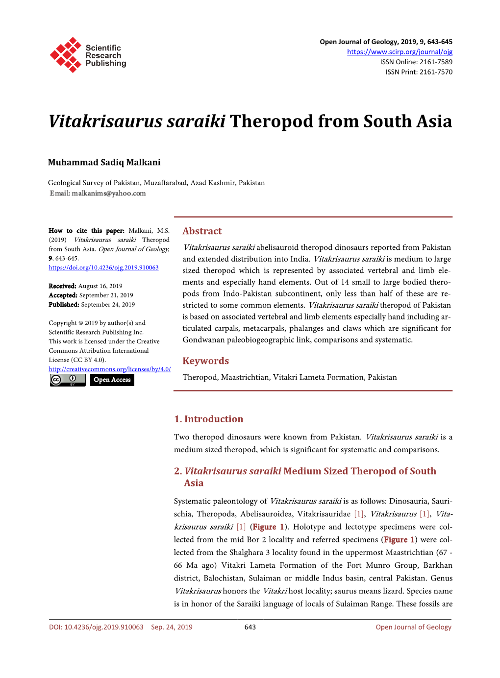 Vitakrisaurus Saraiki Theropod from South Asia