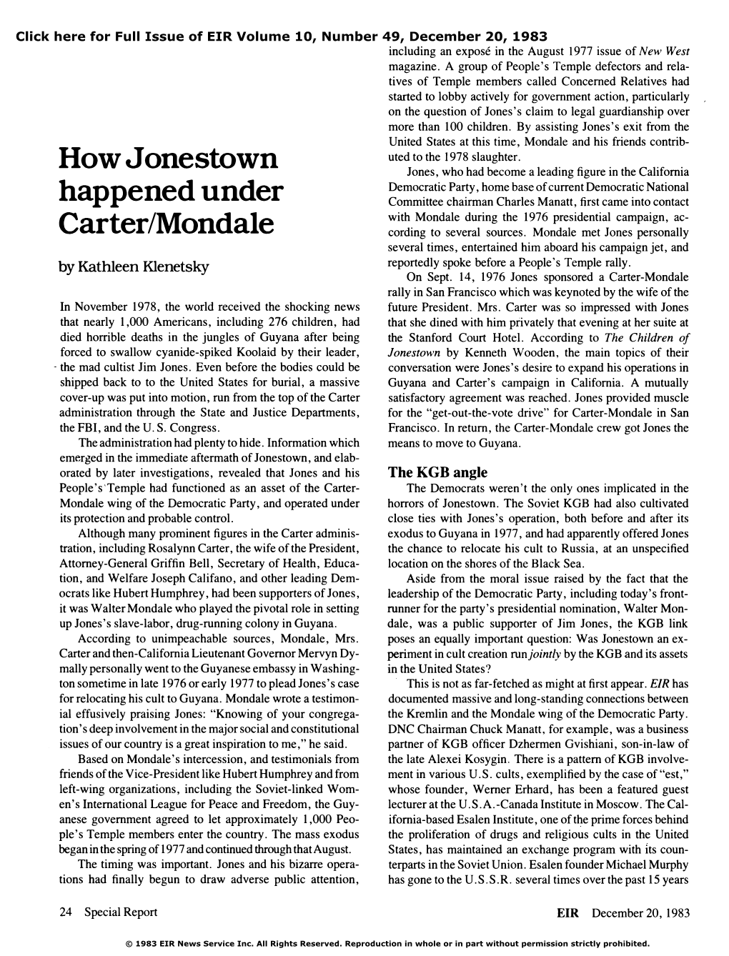 How Jonestown Happened Under Carter/Mondale