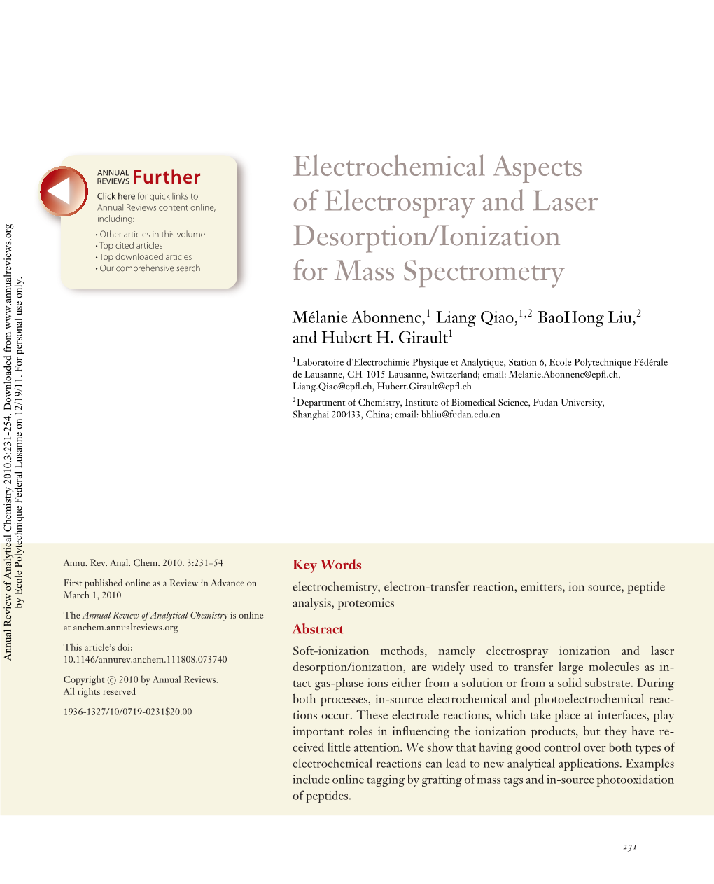 Electrochemical Aspects of Electrospray and Laser Desorption/Ionization for Mass Spectrometry
