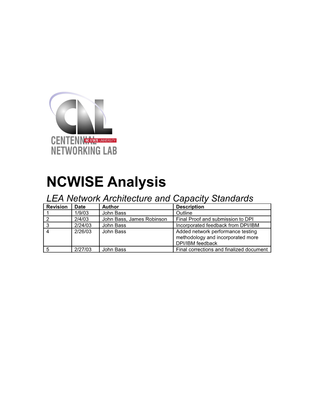 NCWISE System Analysis
