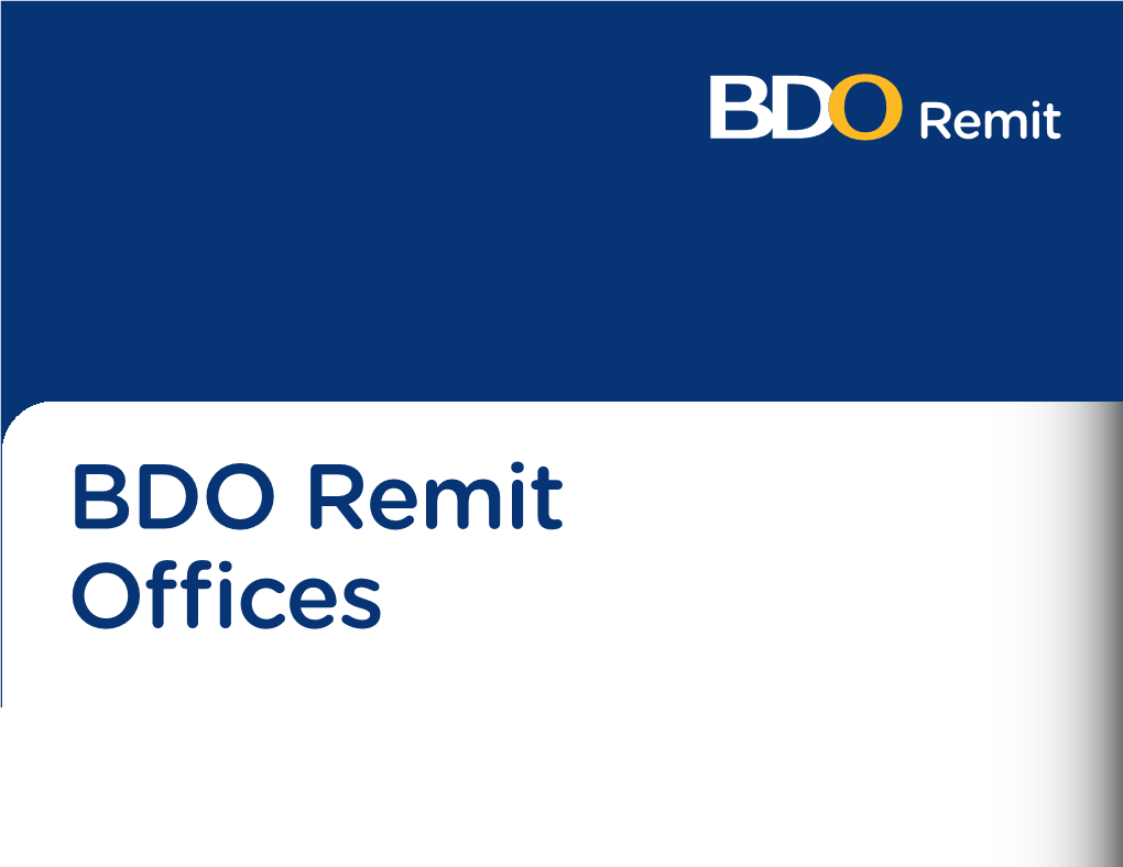 BDO Remit Offices and Remittance Partners Directory-As of Jan. 25, 2016