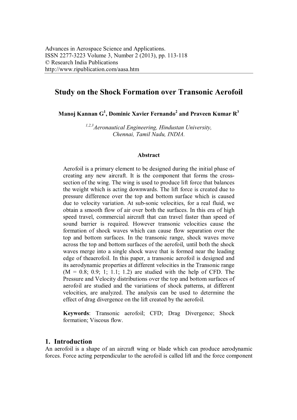 Study on the Shock Formation Over Transonic Aerofoil