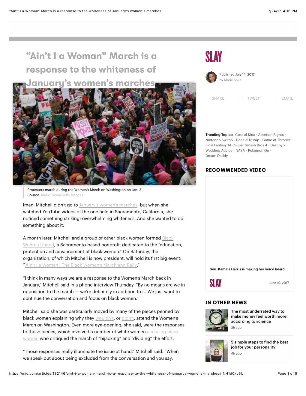 “Ain't I a Woman” March Is Response to the Whiteness of January's