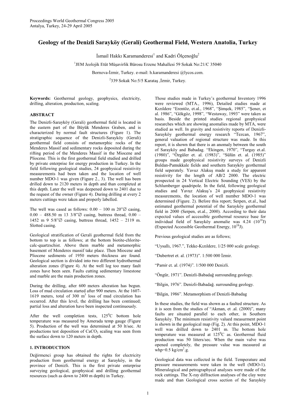 Geology of the Denizli Saraykoy