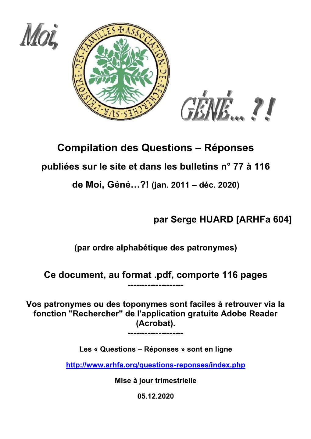Compilation Des Questions – Réponses Publiées Sur Le Site Et Dans Les Bulletins N° 77 À 116
