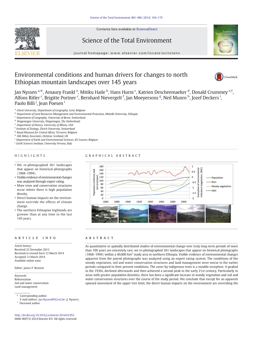 Environmental Conditions and Human Drivers for Changes to North Ethiopian Mountain Landscapes Over 145 Years