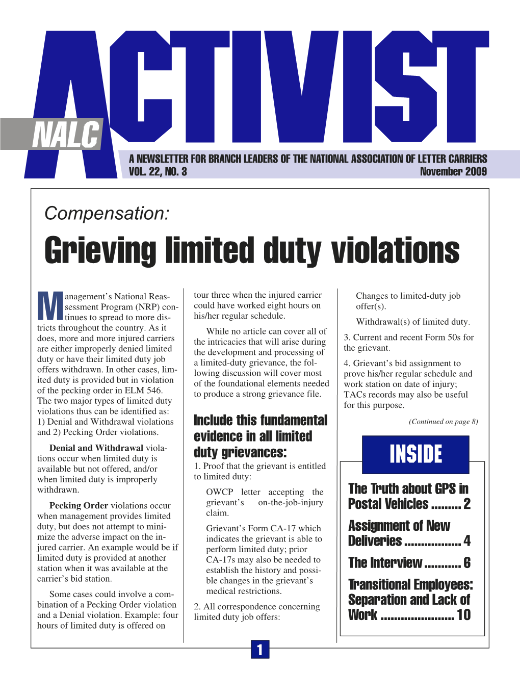 Compensation: Grieving Limited Duty Violations