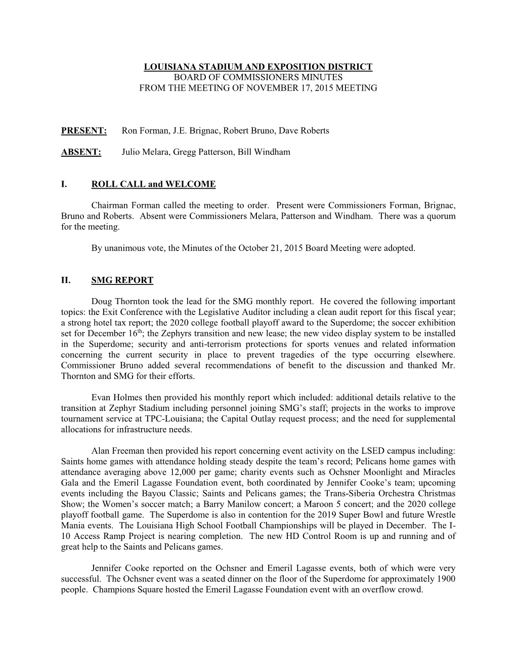 Minutes from the Meeting of November 17, 2015 Meeting