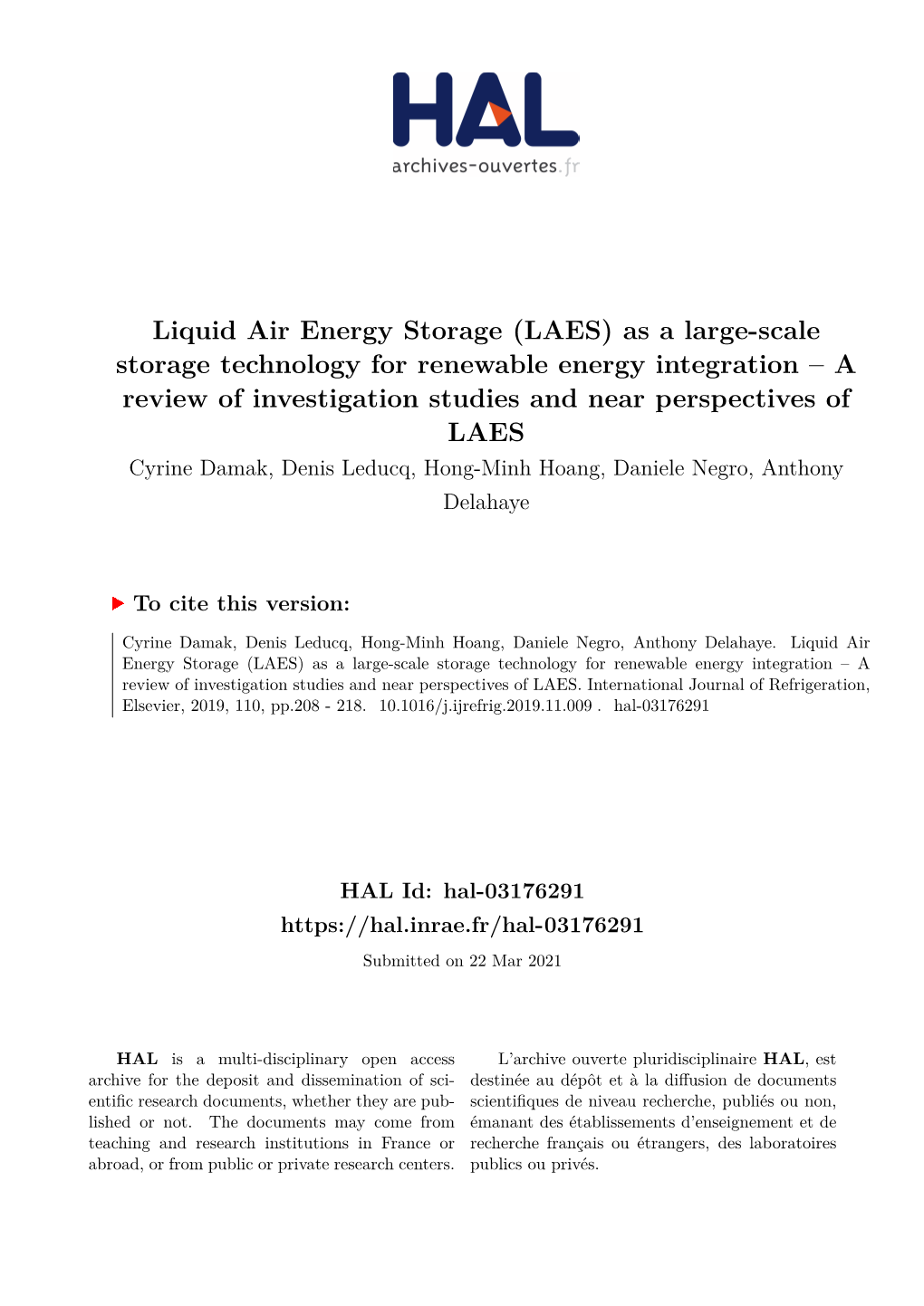 Liquid Air Energy Storage