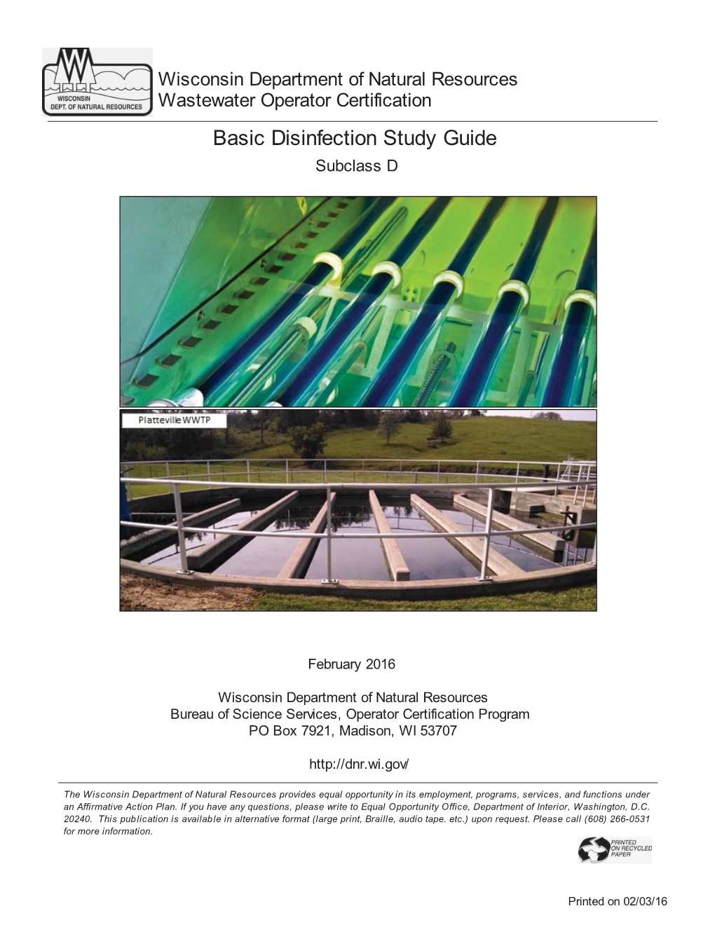 Wastewater Operator Certification Basic Disinfection Study Guide Subclass D