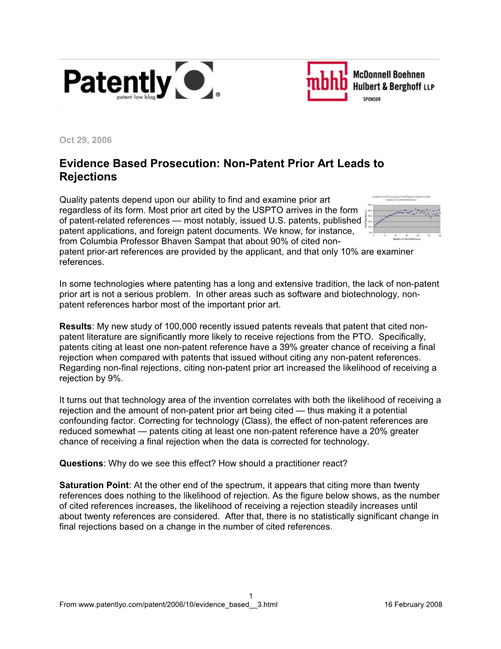 Evidence Based Prosecution: Non-Patent Prior Art Leads to Rejections