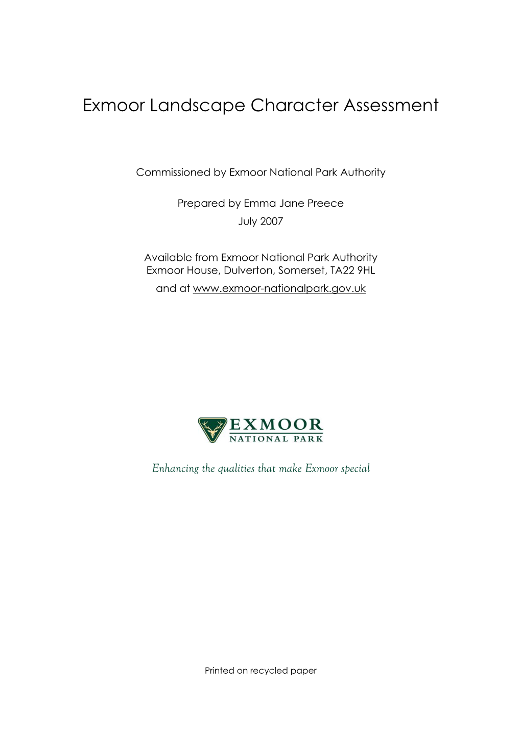 Exmoor Landscape Character Assessment
