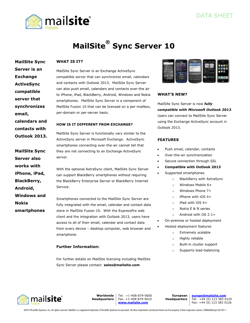 6.1 Mailsite Sync Datasheet