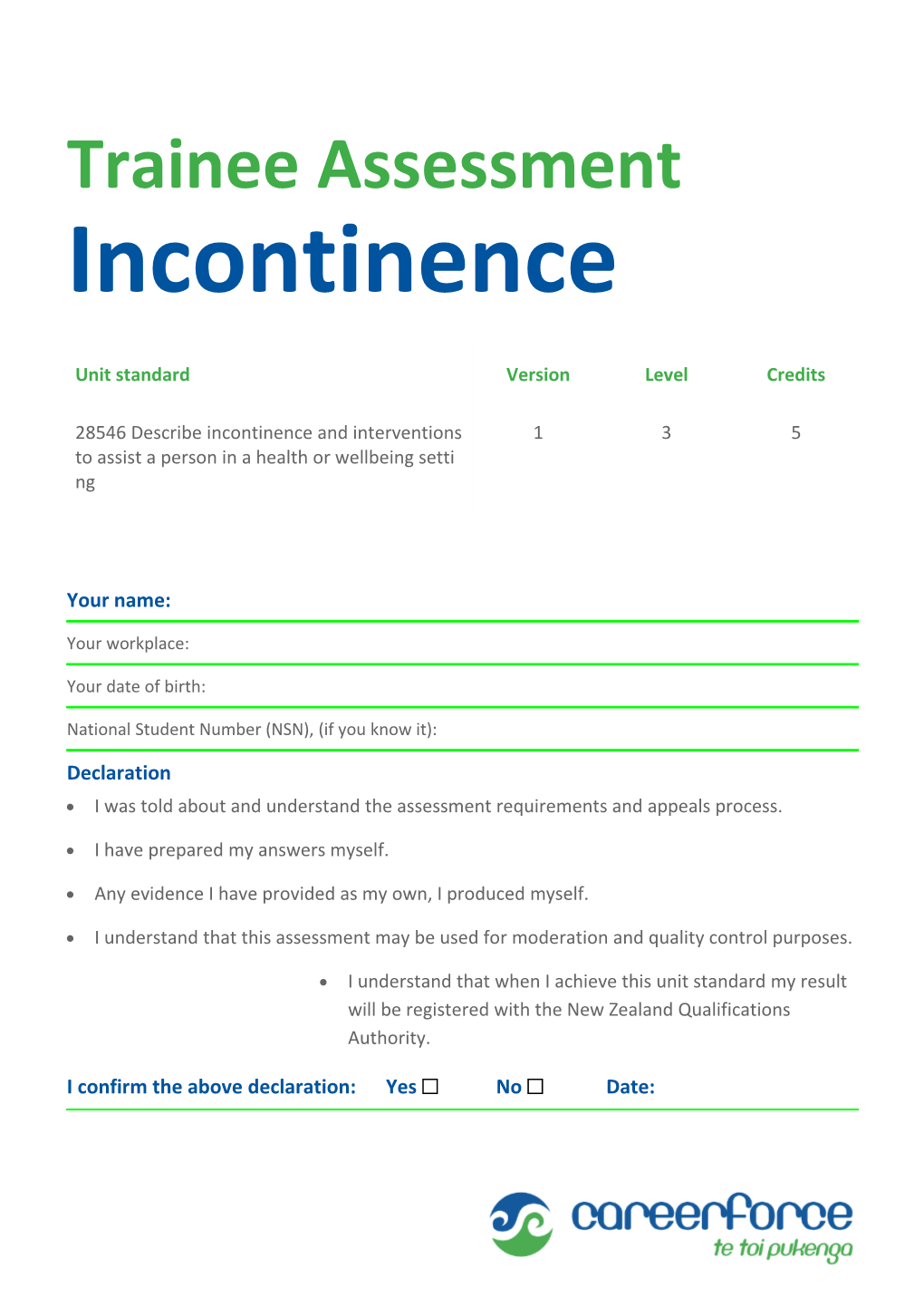 Assessment Summary (Completed by Assessor)