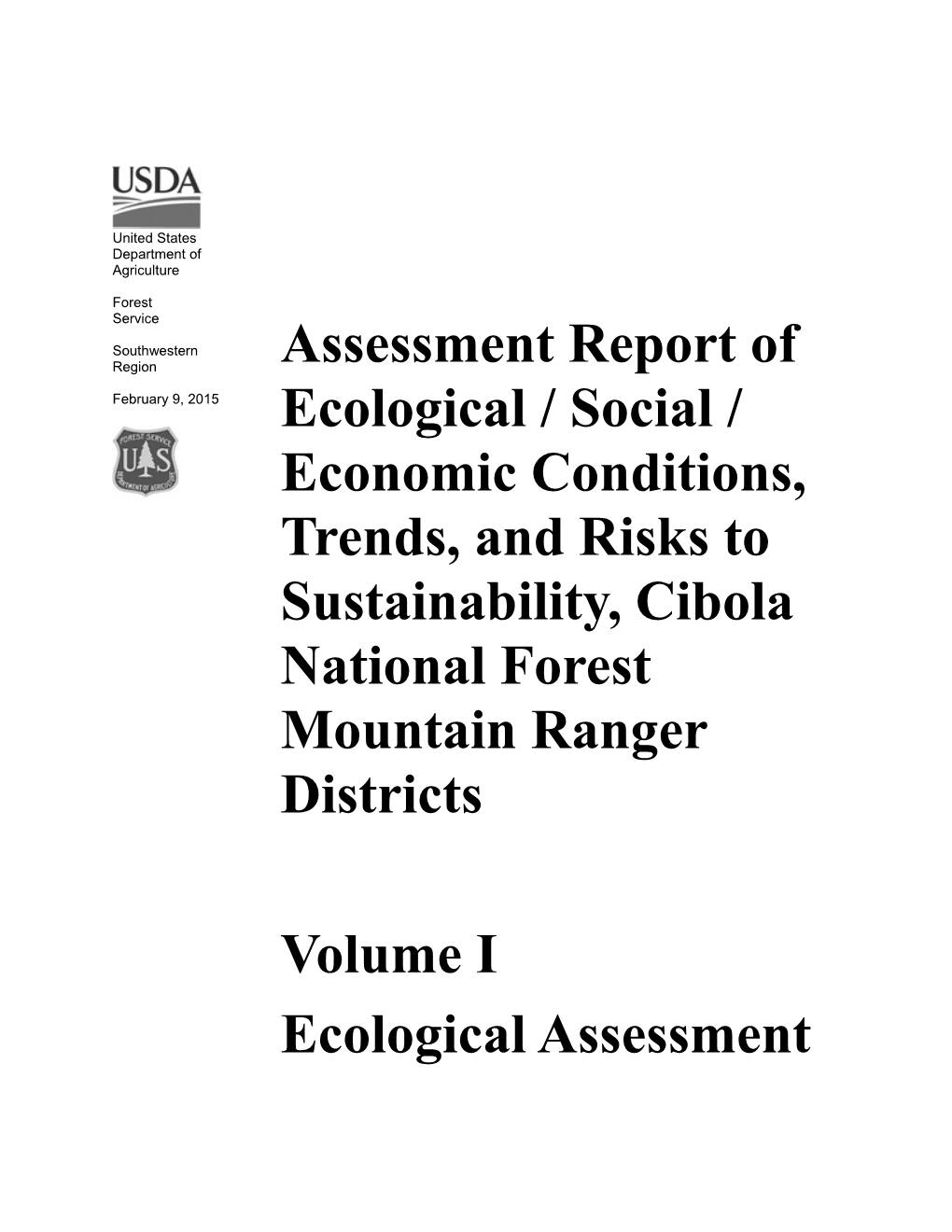 Assessment Report of Ecological / Social / Economic Conditions, Trends, and Risks to Sustainability, Cibola National Forest Moun