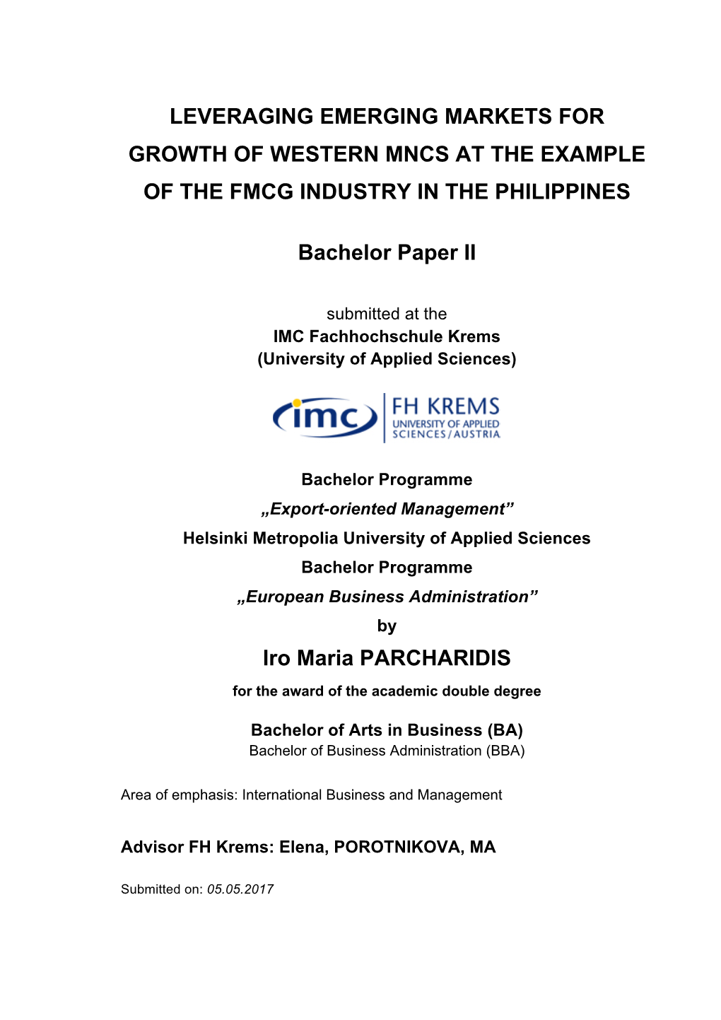 Leveraging Emerging Markets for Growth of Western Mncs at the Example of the Fmcg Industry in the Philippines