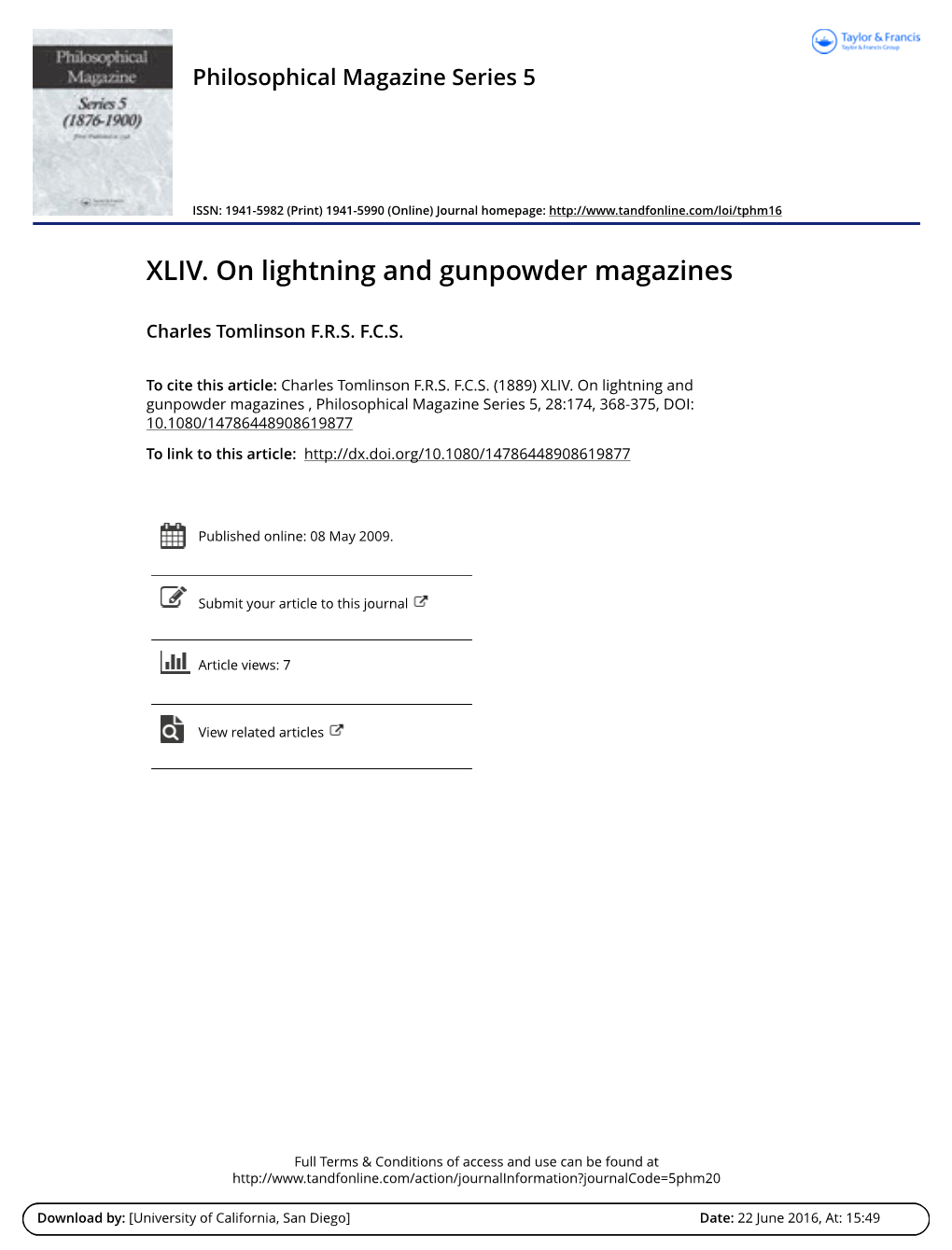 XLIV. on Lightning and Gunpowder Magazines