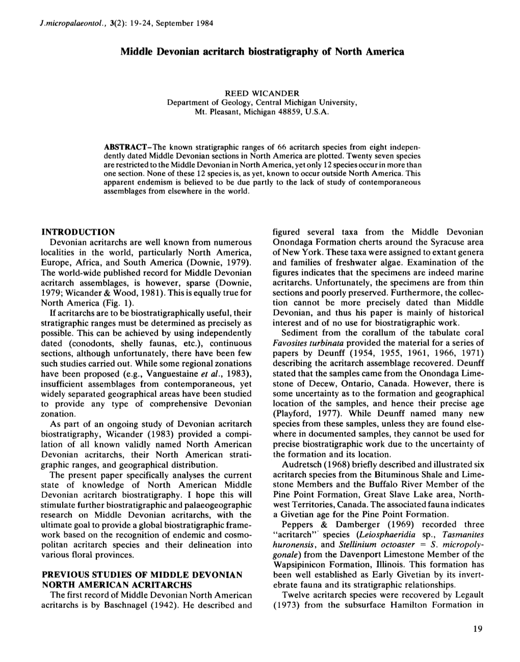 Middle Devonian Acritarch Biostratigraphy of North America