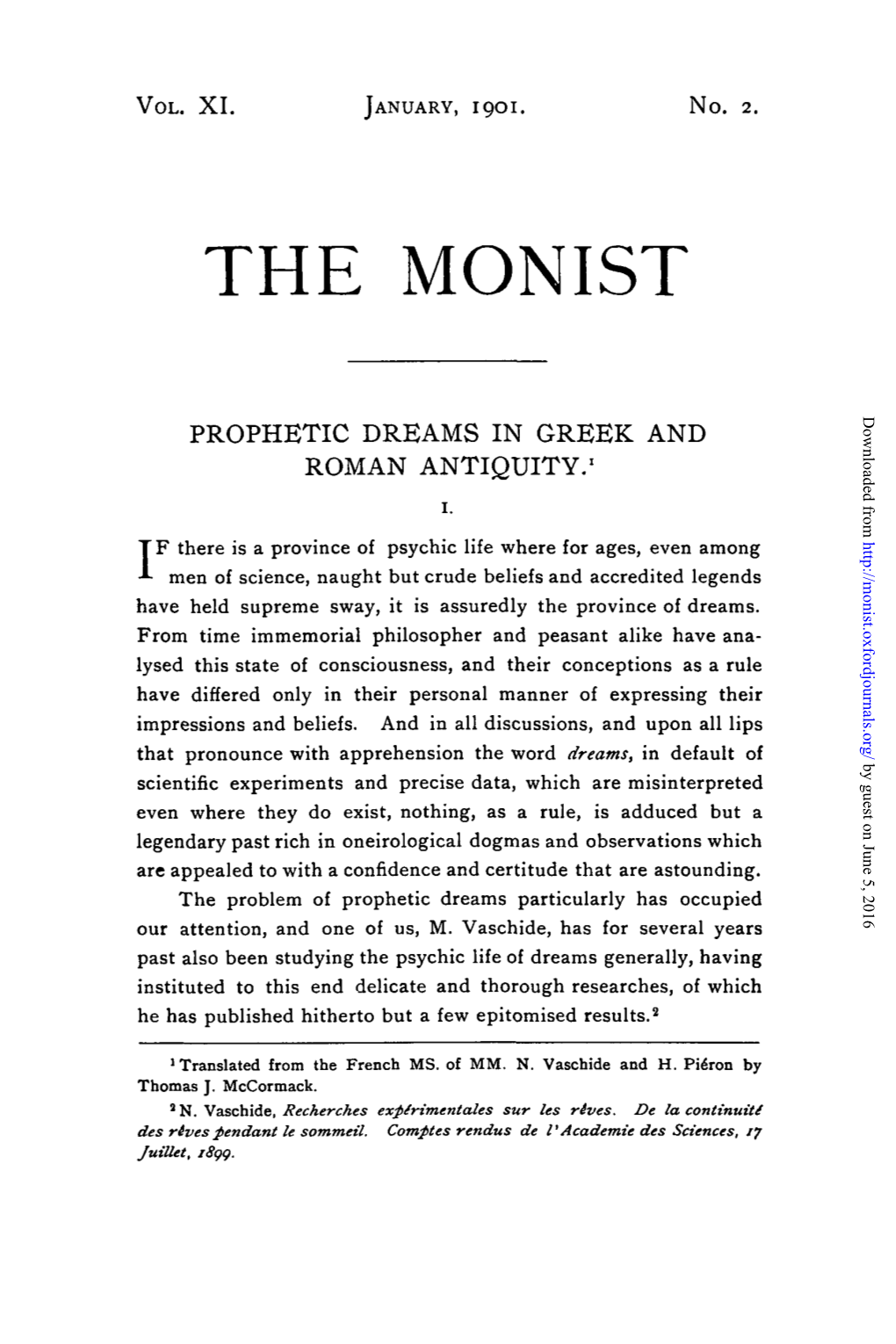 THE MONIST Downloaded from PROPHETIC DREAMS in GREEK and ROMAN ANTIQUITY.'