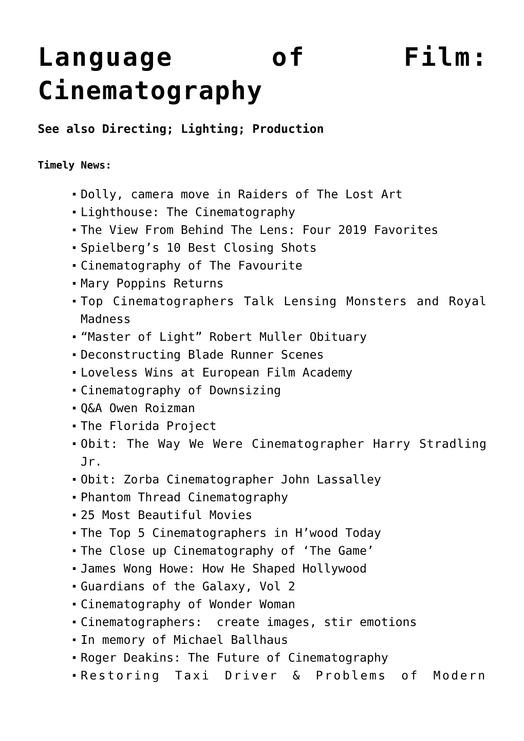 Language of Film: Cinematography