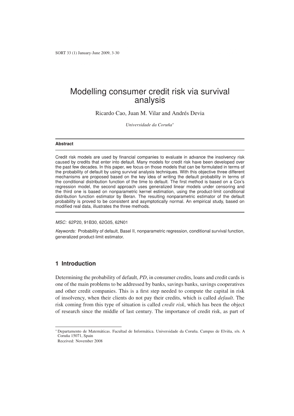 Idescat. SORT. Modelling Consumer Credit Risk Via Survival Analysis