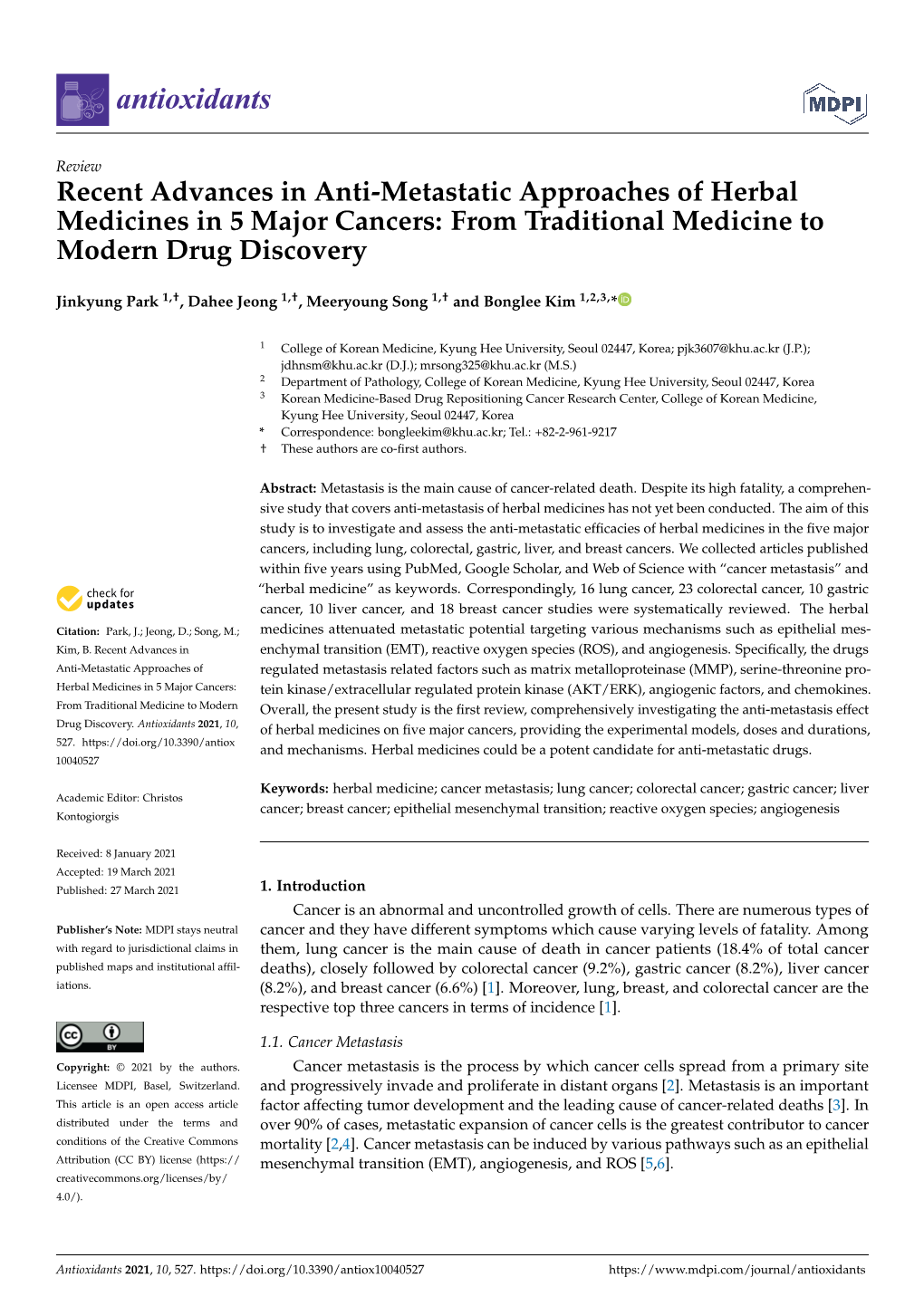 Recent Advances in Anti-Metastatic Approaches of Herbal Medicines in 5 Major Cancers: from Traditional Medicine to Modern Drug Discovery