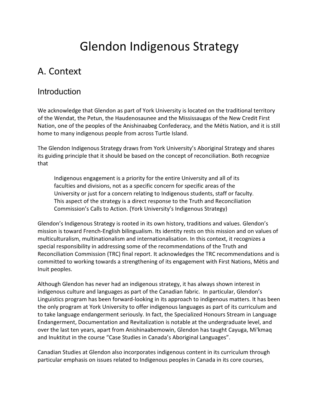 Glendon Indigenous Strategy