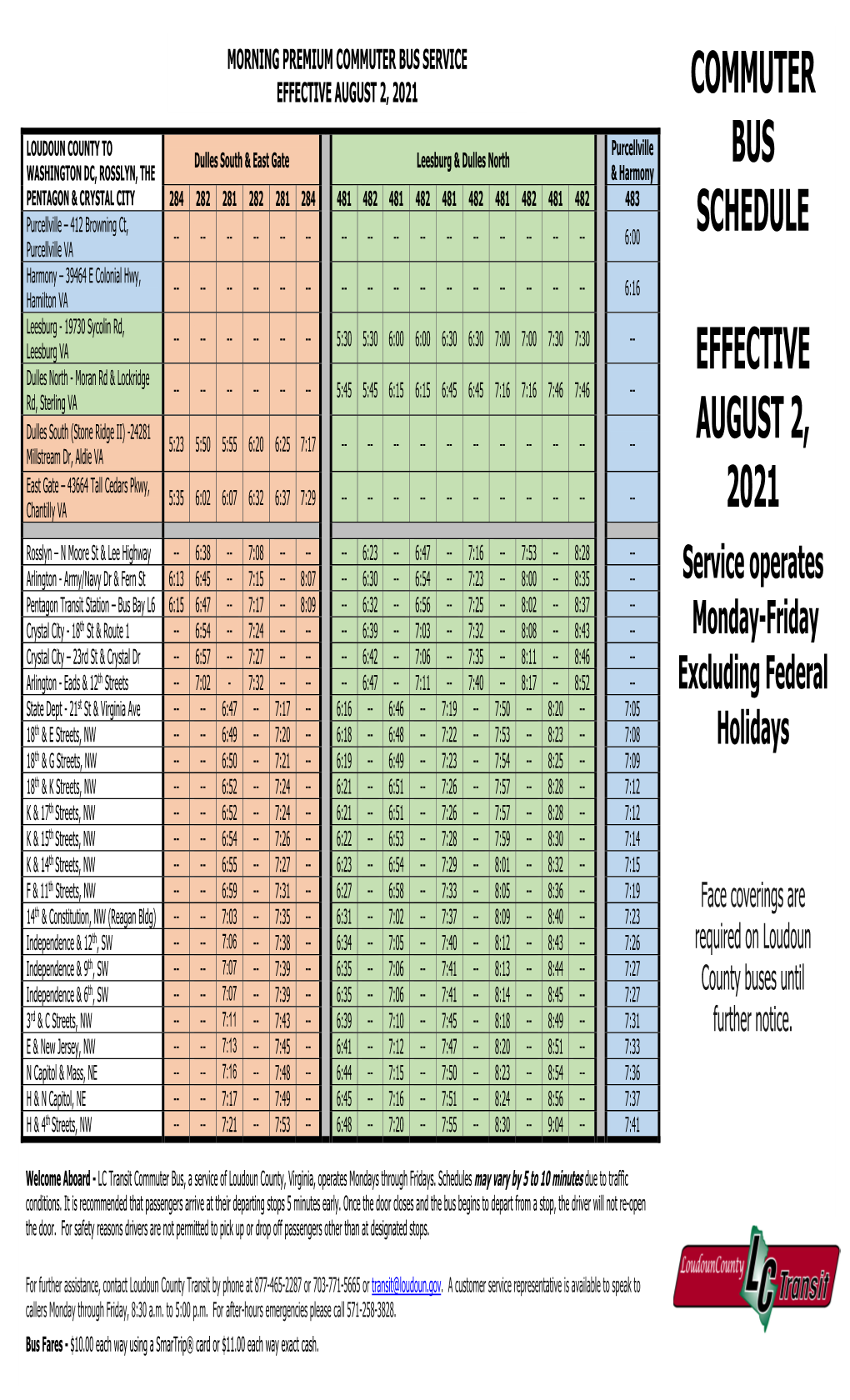 Commuter Bus Schedule Effective August 2, 2021