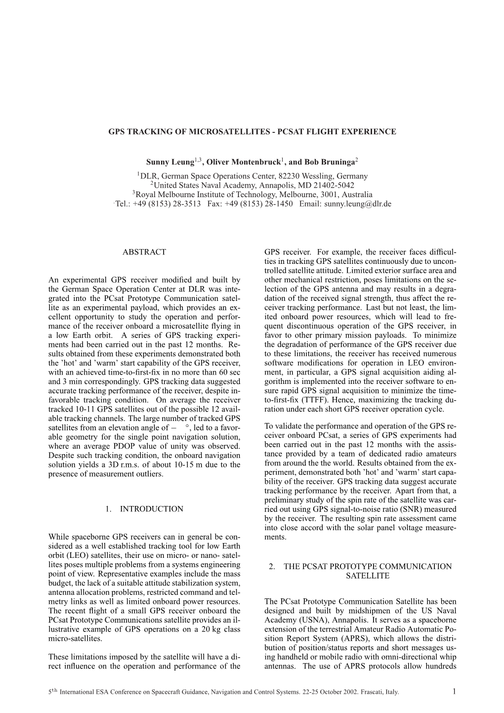 Gps Tracking of Microsatellites - Pcsat Flight Experience