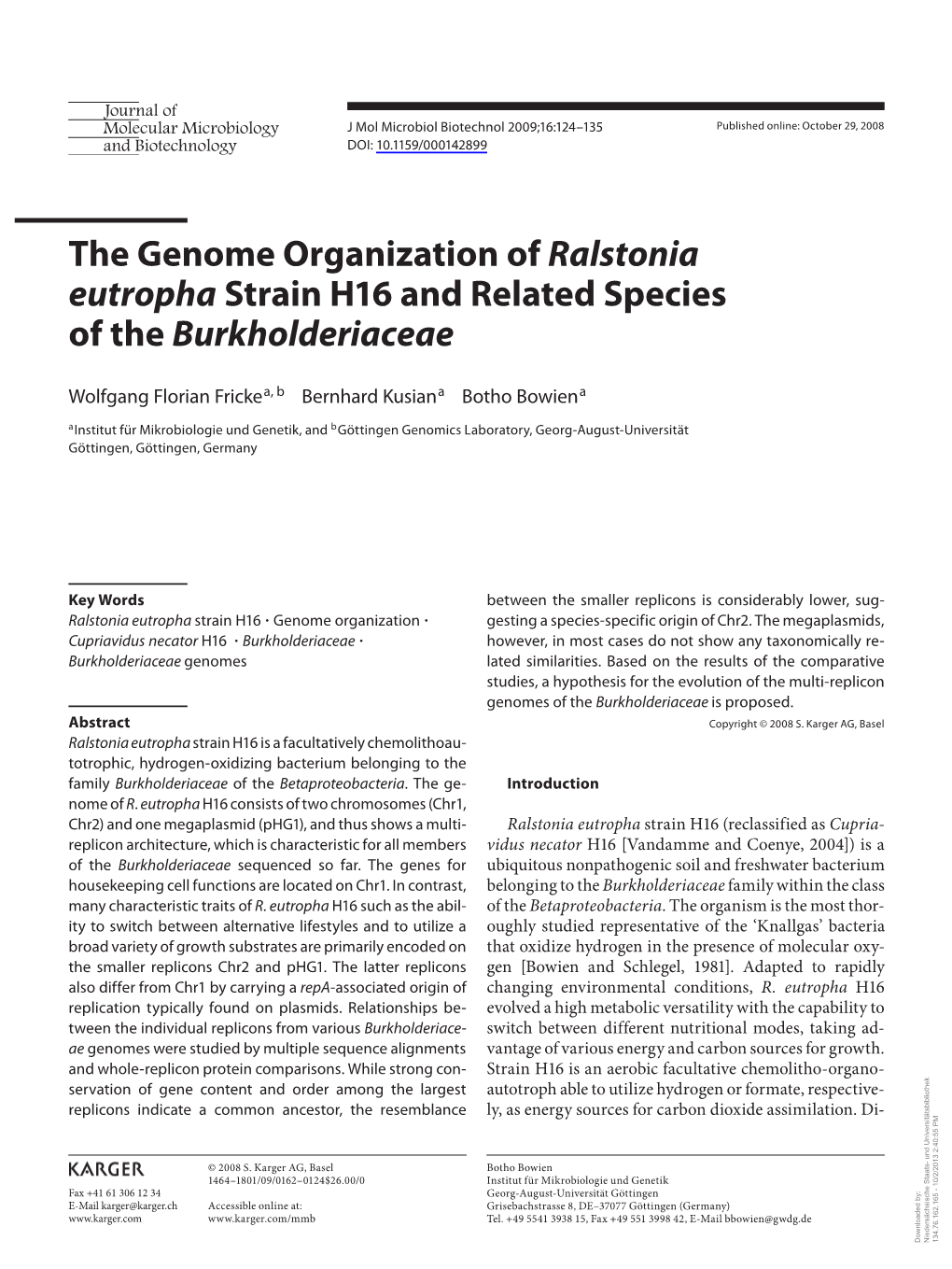 The Genome Organization of Ralstonia Eutropha Strain H16 and Related Species of the Burkholderiaceae