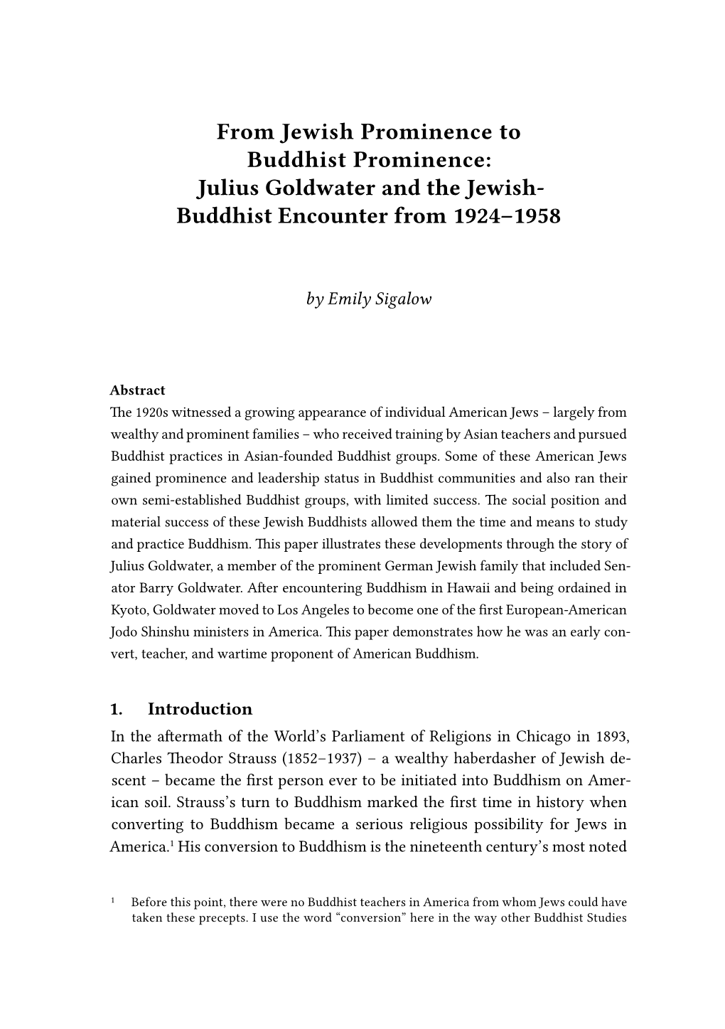 Julius Goldwater and the Jewish-Buddhist Encounter From