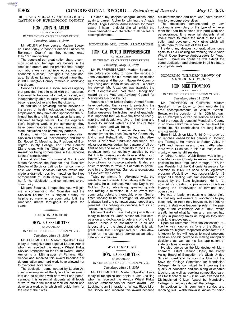 CONGRESSIONAL RECORD— Extensions of Remarks E802 HON