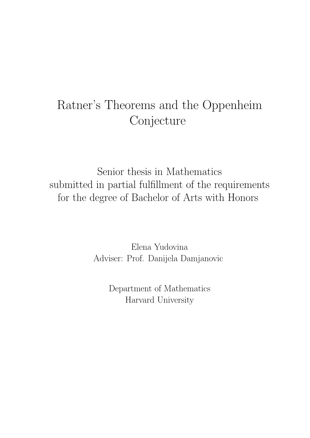 Ratner's Theorems and the Oppenheim Conjecture