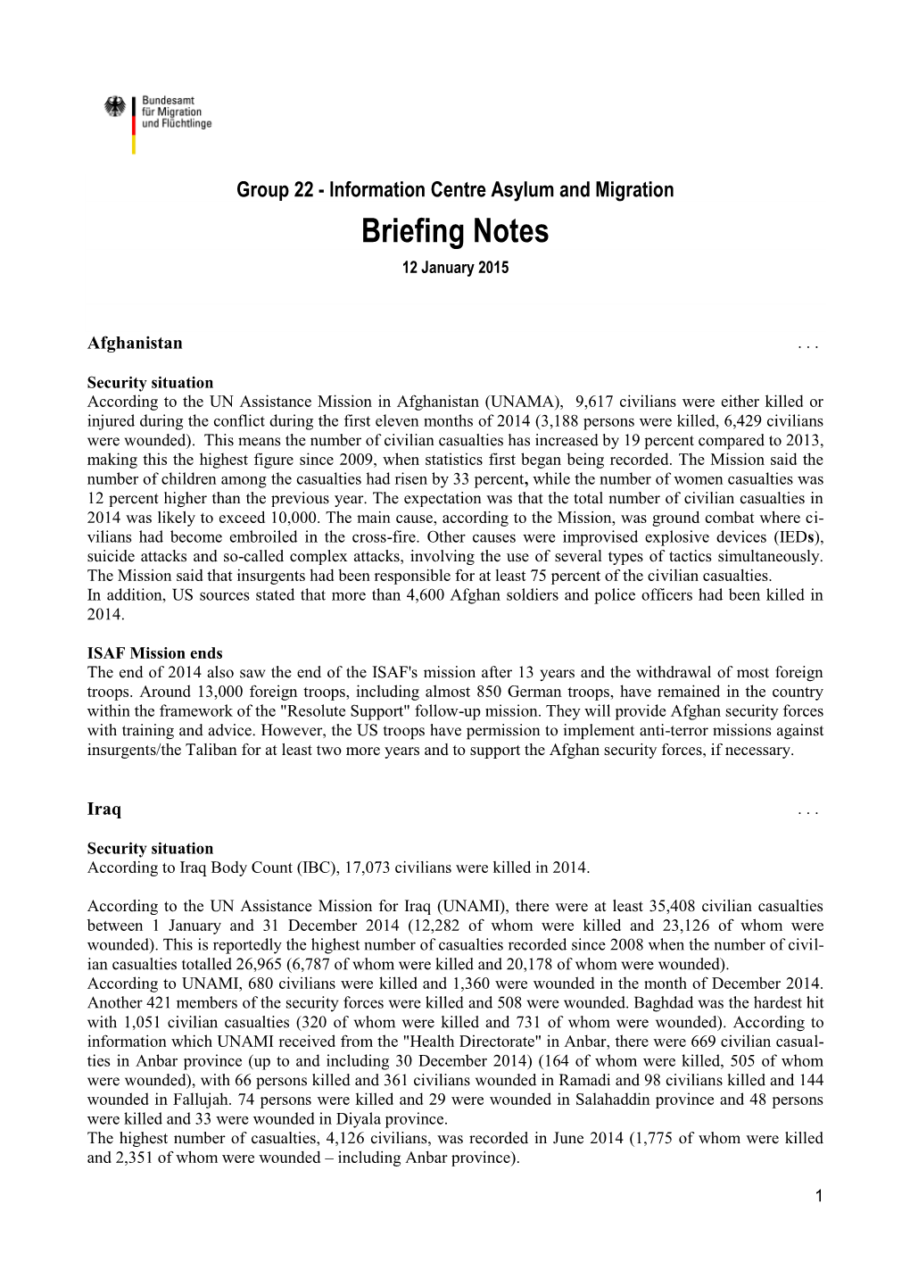 Briefing Notes 12 January 2015