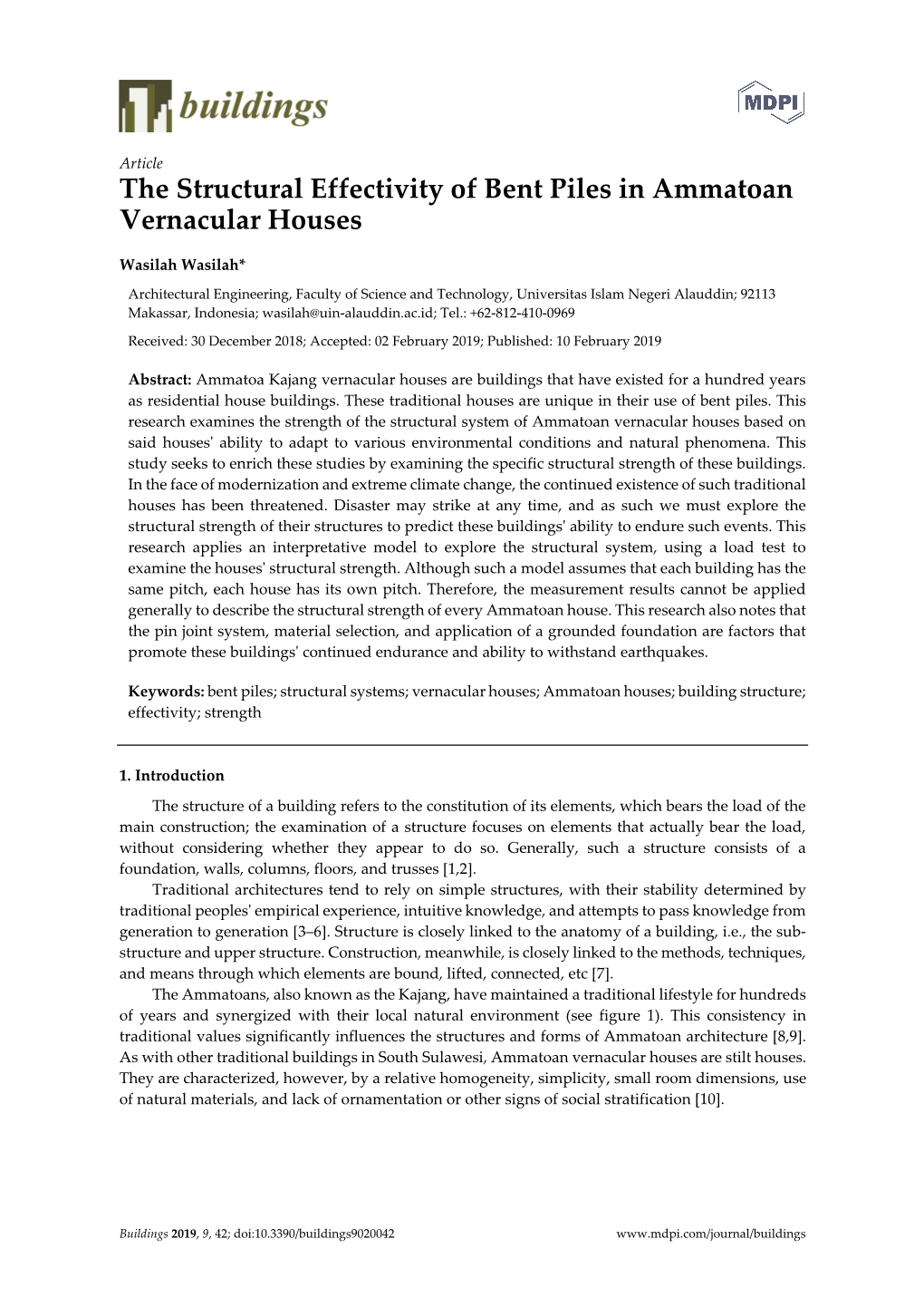 The Structural Effectivity of Bent Piles in Ammatoan Vernacular Houses