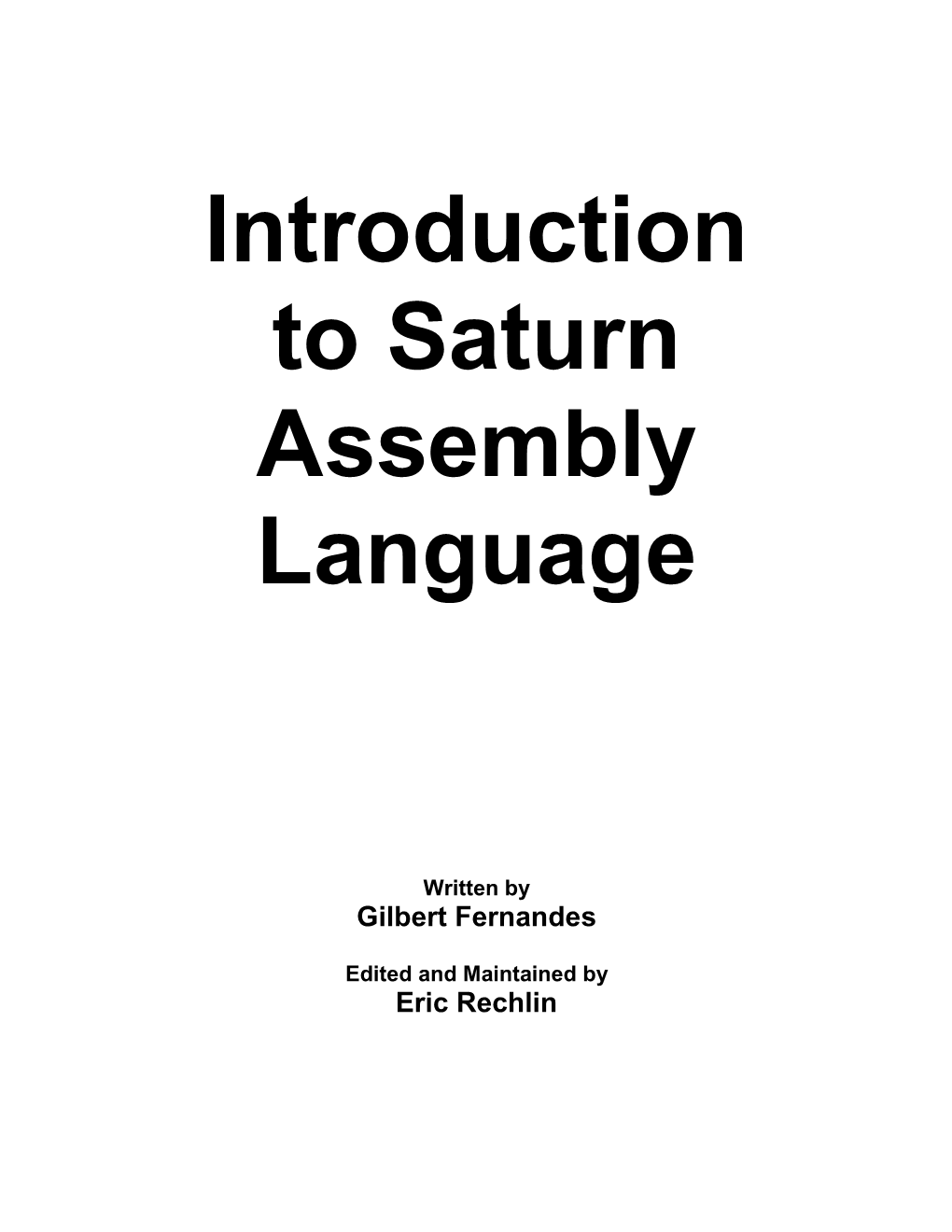 Introduction to Saturn Assembly Language