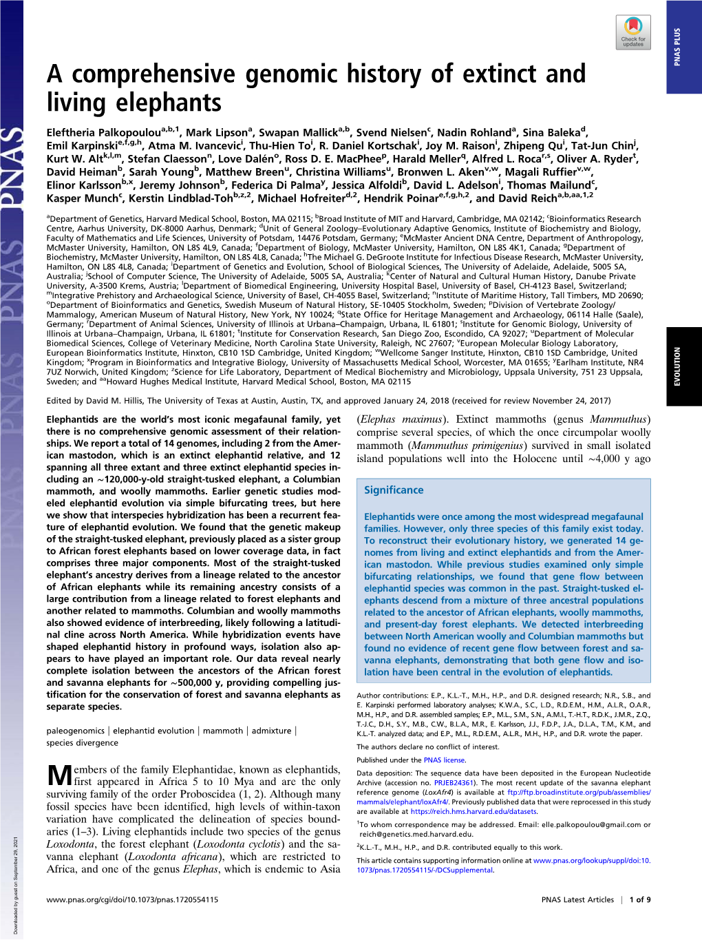 A Comprehensive Genomic History of Extinct and Living Elephants