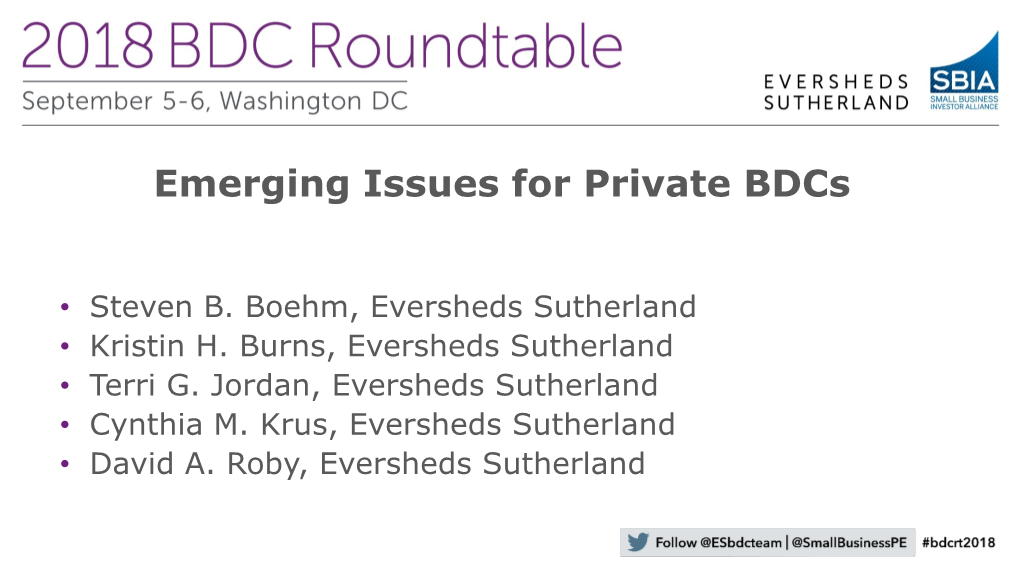 Emerging Issues for Private Bdcs