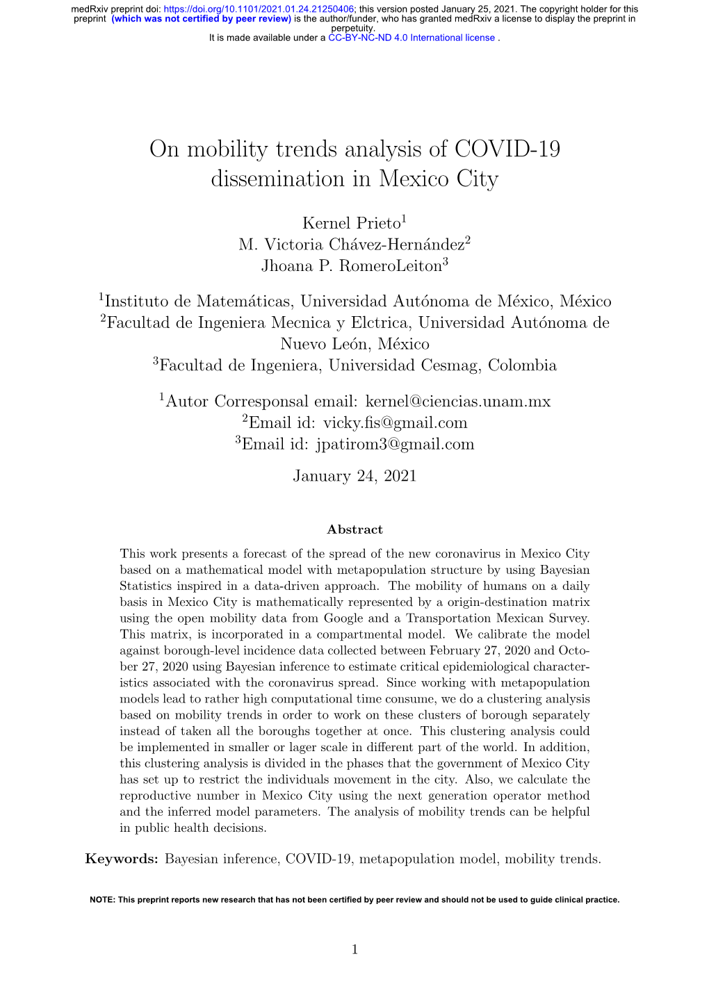 On Mobility Trends Analysis of COVID-19 Dissemination in Mexico City